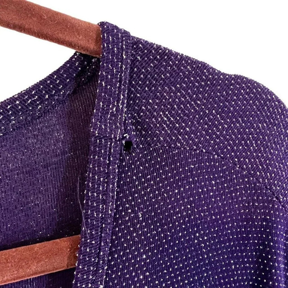 Self Esteem Glitter Blouse Dark Eggplant Purple V Neck Slinky Stretch Glitzy Top - Picture 4 of 7